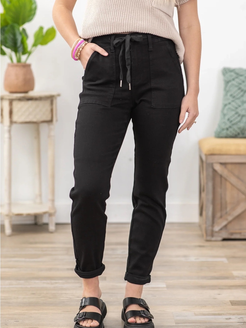 Judy Blue Black Drawstring Utility Joggers